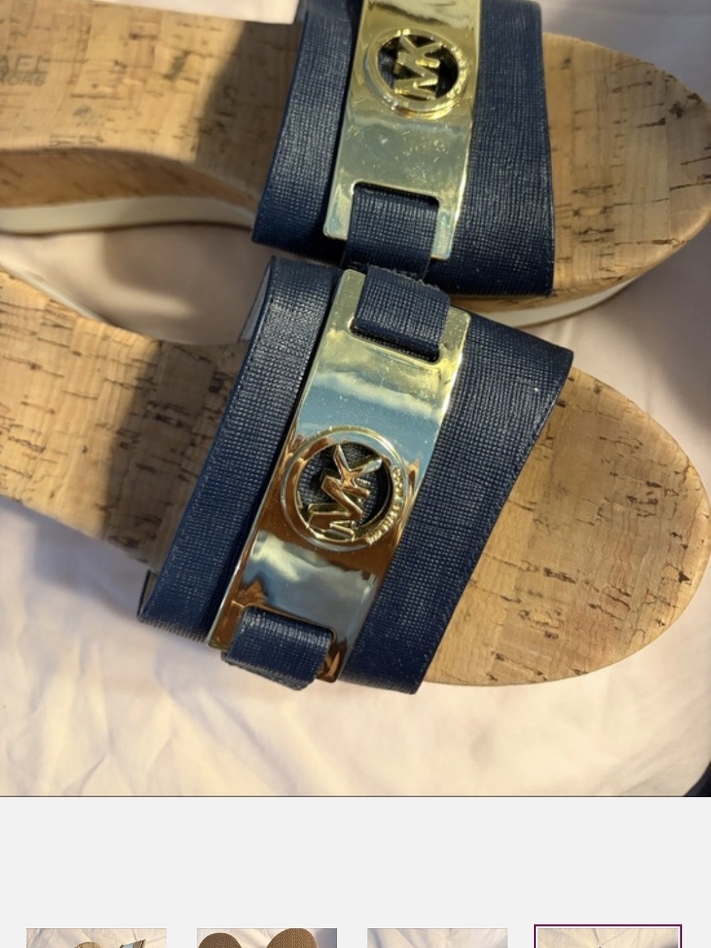 Michael Kors Navy and Gold Cork Slide Sandals